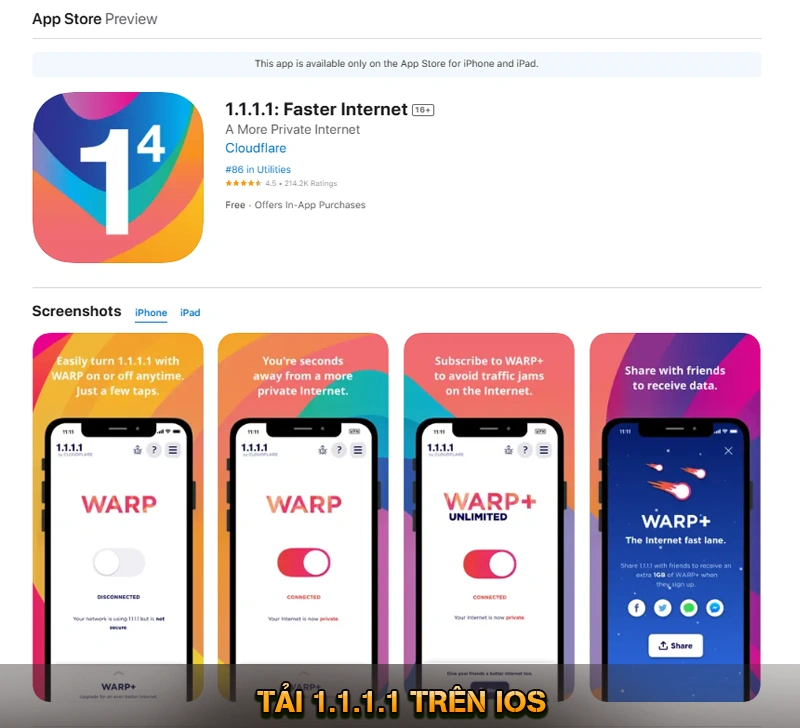 Tải 1.1.1.1 trên iOS